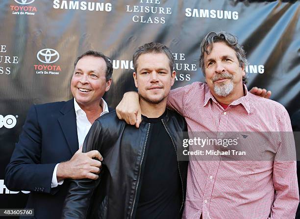 Bobby Farrelly, Matt Damon and Peter Farrelly arrive at HBO presents The Project Greenlight season 4 winning film "The Leisure Class" held at The...