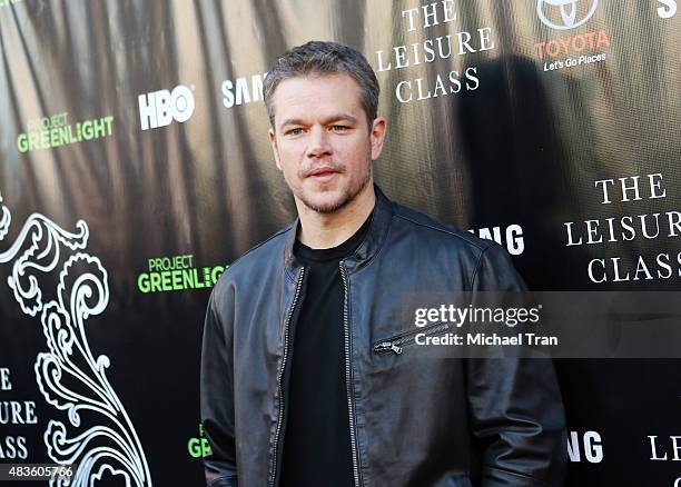 Matt Damon arrives at HBO presents The Project Greenlight season 4 winning film "The Leisure Class" held at The Theatre - The Ace Hotel on August 10,...