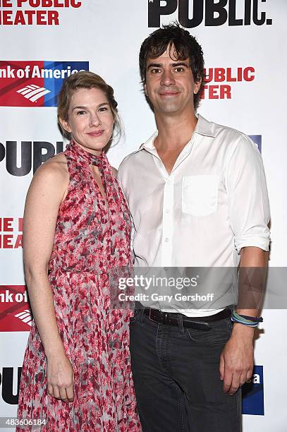 Actors Lily Rabe and Hamish Linklater attend The Public Theater's Opening Night Of "Cymbeline" at Delacorte Theater on August 10, 2015 in New York...