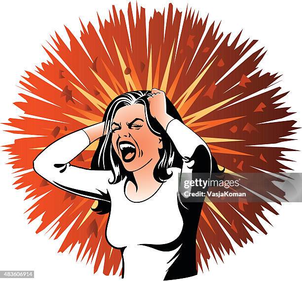 desperate screaming woman on angry background - angry woman stock illustrations