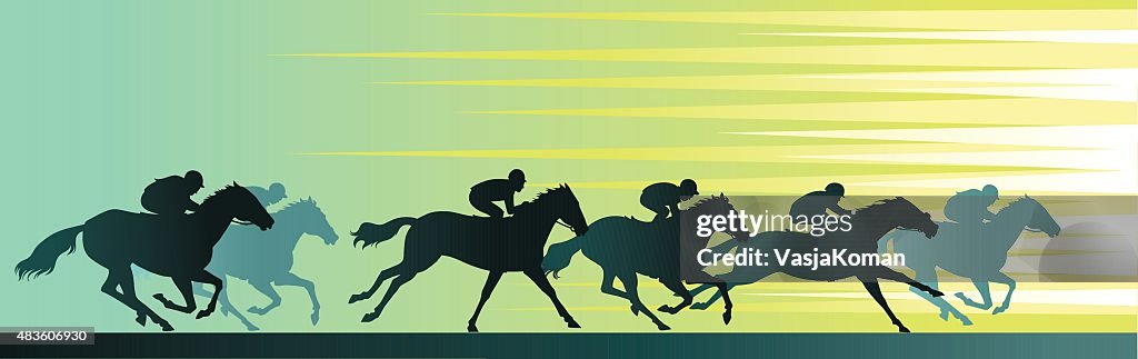 Horseracing Banner com Close-Up e silhuetas de Cavalo