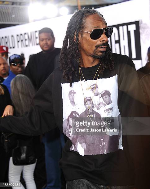 Snoop Dogg attends the premiere of "Straight Outta Compton" at Microsoft Theater on August 10, 2015 in Los Angeles, California.