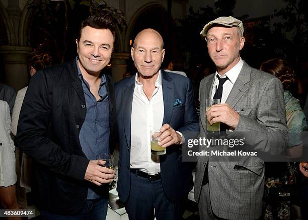 Executive Producer Seth MacFarlane, actor Patrick Stewart and writer Jonathan Ames attend the STARZ' "Blunt Talk" series premiere on August 10, 2015...