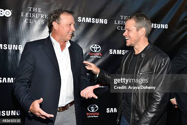 Bobby Farrelly and Matt Damon attend the Adaptive Studios and HBO present The Project Greenlight Season 4 Winning Film "The Leisure Class" at The...