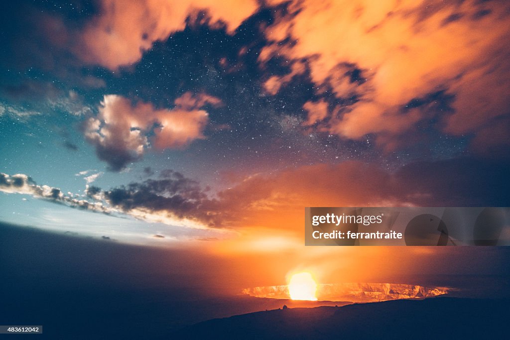 Kilauea Volcano Erupting at Night Hawaii