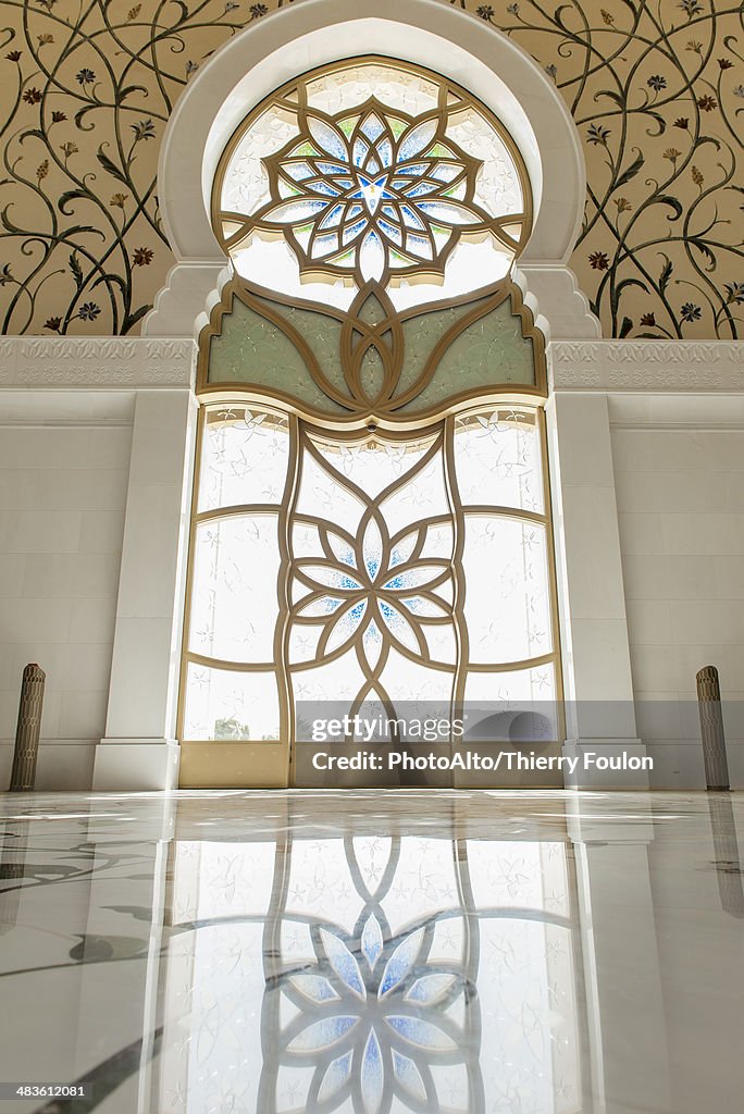 Ornate stained glass window, Sheikh Zayed Mosque, Abu Dhabi, United Arab Emirates