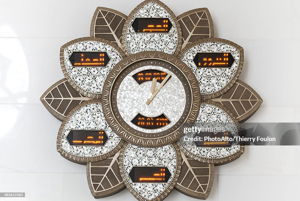 Ornate prayer clock, Sheikh Zayed Mosque, Abu Dhabi, United Arab Emirates