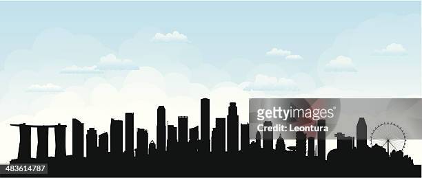 stockillustraties, clipart, cartoons en iconen met singapore (buildings are detailed, moveable and complete) - singapore skyline
