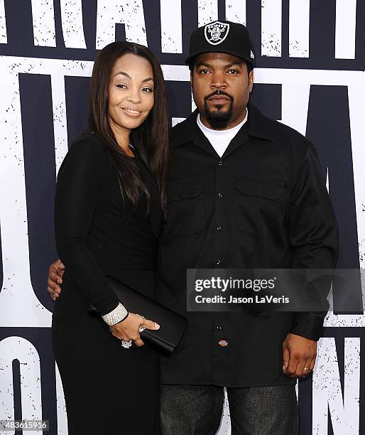 Ice Cube and wife Kimberly Woodruff attend the premiere of "Straight Outta Compton" at Microsoft Theater on August 10, 2015 in Los Angeles,...