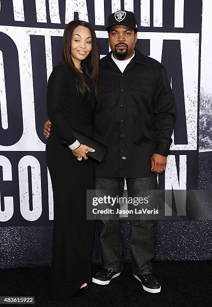 Ice Cube and wife Kimberly Woodruff attend the premiere of "Straight Outta Compton" at Microsoft Theater on August 10, 2015 in Los Angeles,...