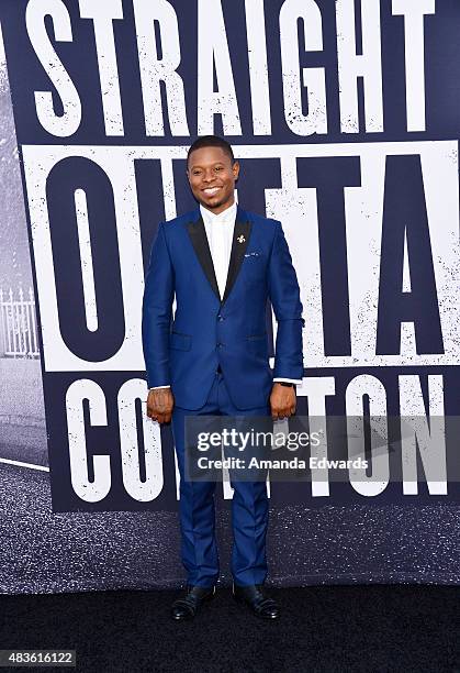 Actor Jason Mitchell arrives at the world premiere of Universal Pictures and Legendary Pictures' "Straight Outta Compton" at the Microsoft Theater on...