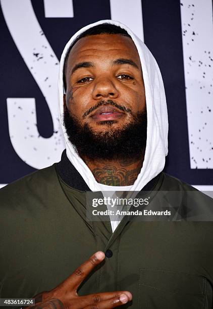 Rapper The Game arrives at the world premiere of Universal Pictures and Legendary Pictures' "Straight Outta Compton" at the Microsoft Theater on...