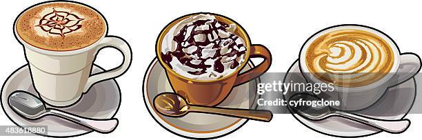 cappuccino, mochaccino,cafe mocha - latte art stock illustrations