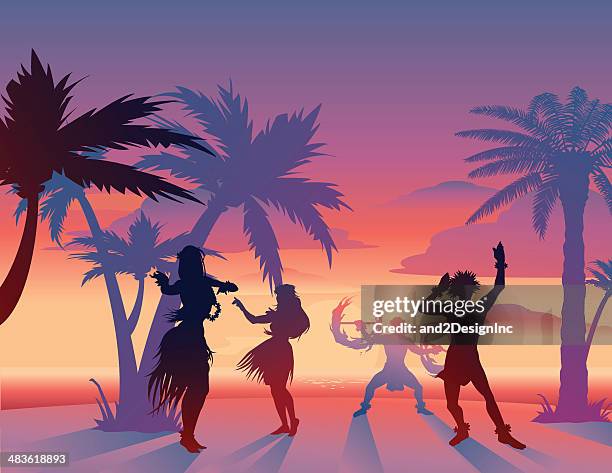 illustrations, cliparts, dessins animés et icônes de scène au coucher du soleil à hawaï - hawaiian lei