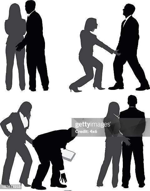 harassment in the office - man in suit leaning over stock illustrations