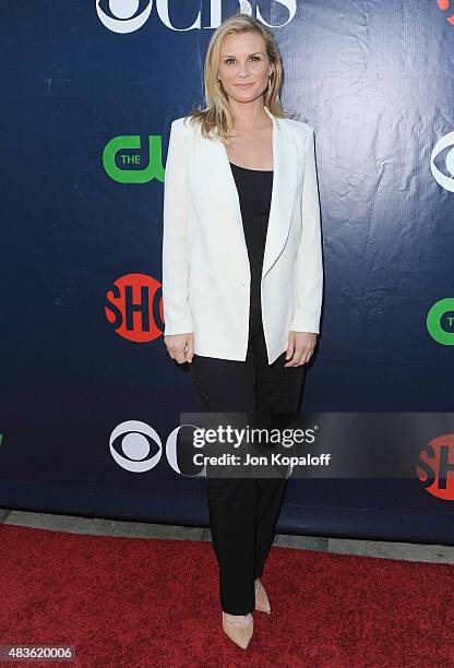 Actress Bonnie Somerville arrives at CBS, CW And Showtime 2015 Summer TCA Party at Pacific Design Center on August 10, 2015 in West Hollywood,...