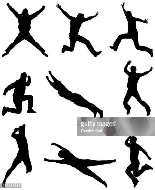 カジュアルな男性のジャンプの空気 - 腕を広げる点のイラスト素材／クリップアート素材／マンガ素材／アイコン素材