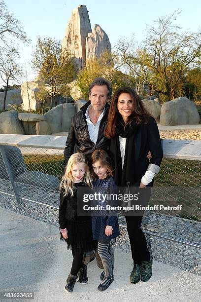 Actor Stephane Freiss, his wife Ursula and their daughter attend the Private visit of the Zoological Park of Paris due to reopen on April 12. On...