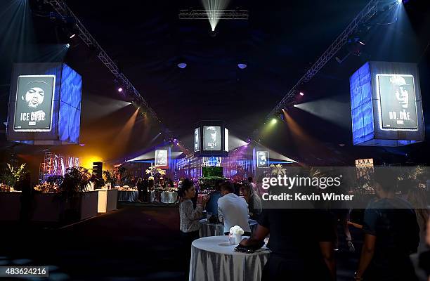 General view is shown at the after party for the premiere of Universal Pictures and Legendary Pictures' "Straight Outta Compton" at the Microsoft...