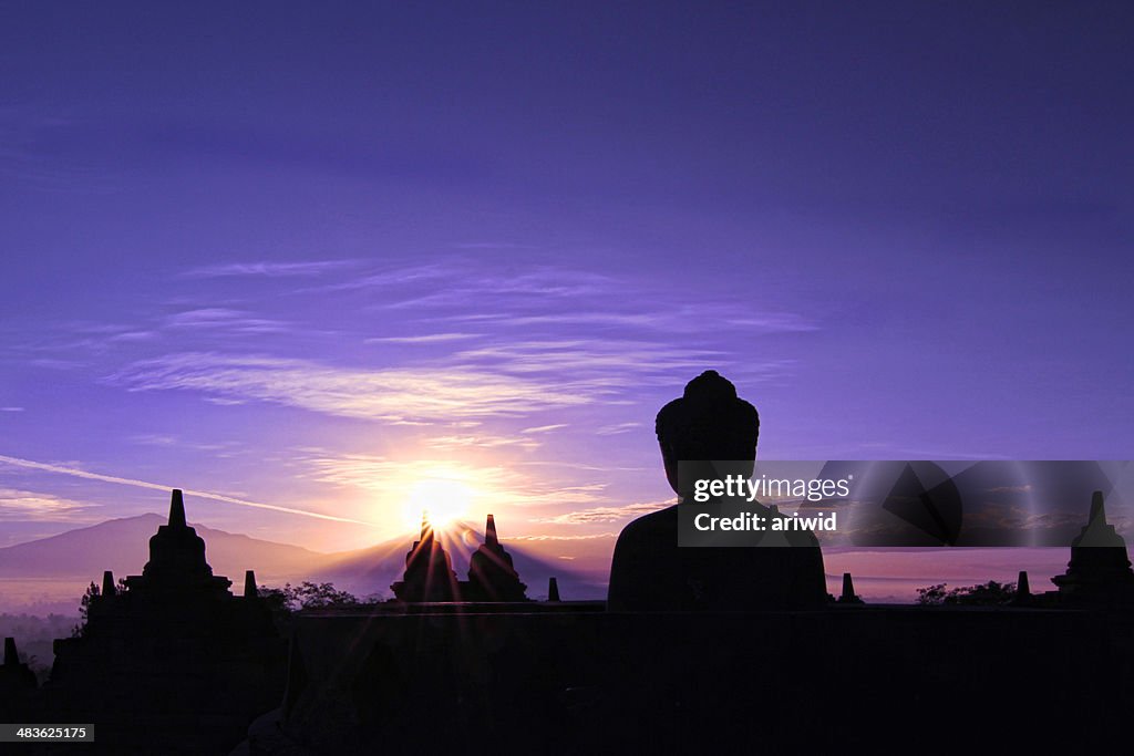 Indonesia, Java, Magelang, Silhouette of Borobudur Temple