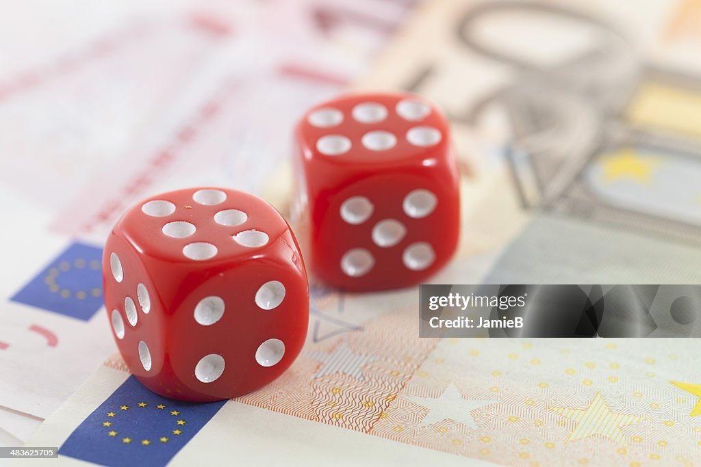 Red Dice on Euro banknotes