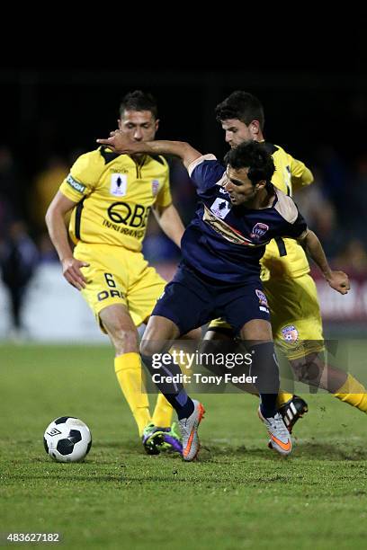 Labinot Haliti of the Jets controls the ball during the FFA Cup match between Newcastle Jets and Perth Glory at Magic Park, Broadmeadow on August 11,...