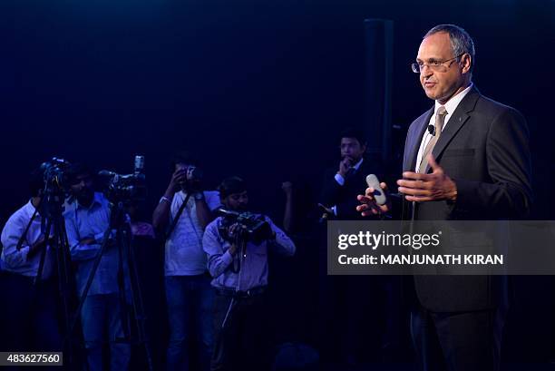 Managing Director and CEO of Mercedes-Benz India Eberhard Kern speaks to media during the Indian launch of the Mercedes-AMG S 63 in Bangalore on...
