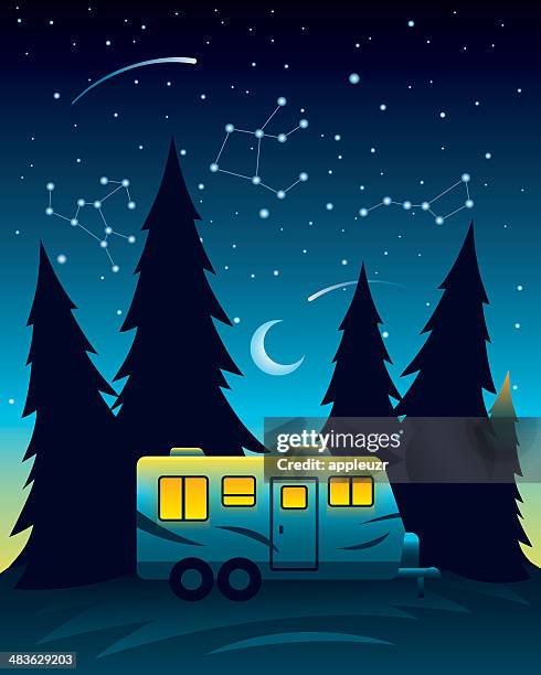 camp trailer at night - outback night stock illustrations