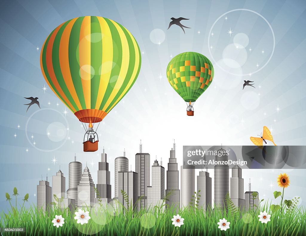 Hot Air Balloons over the City