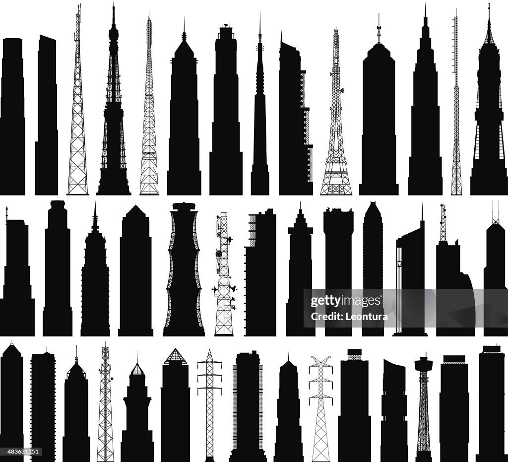 Forty Two Highly Detailed Building Silhouettes