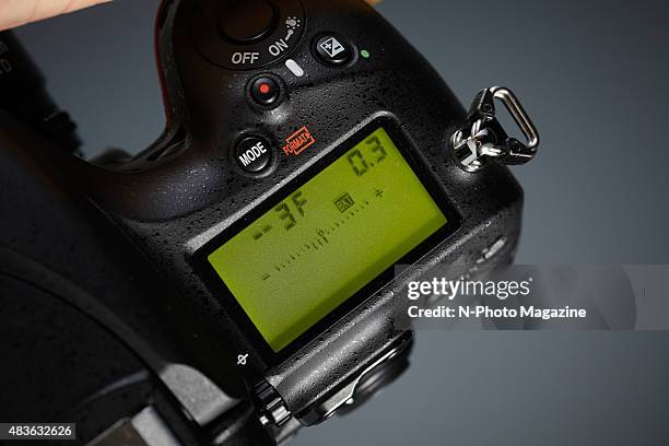 Detail of the top panel LCD on a Nikon D810 DSLR camera, taken on November 26, 2014.
