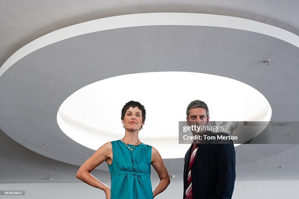 Man and woman with ceiling light