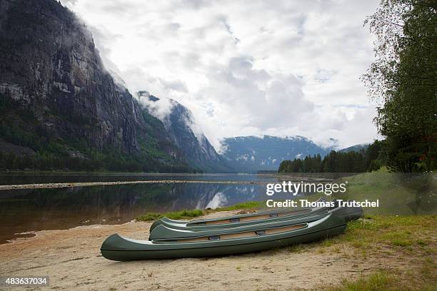 Vikeland, Norway Canoe the river Otra through rapids on July 08, 2015 in Vikeland, Norway.