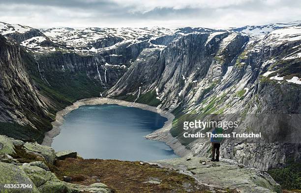 Tyssedal, Norway Overlooking a mountain landscape with a lake in Hardangervidda close to Tyssedal in the province Hordaland on July 10, 2015 in...