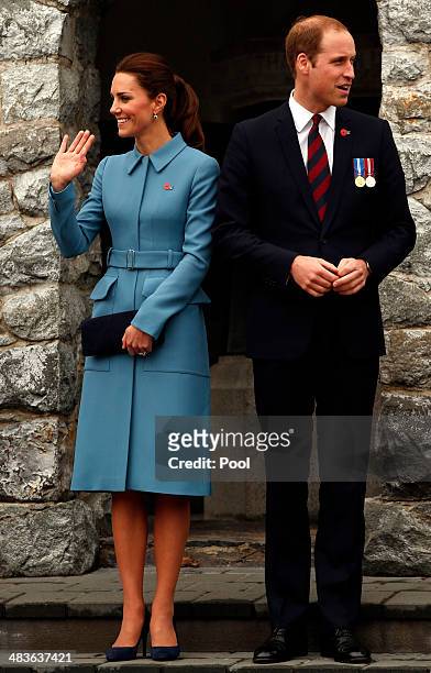 Prince William, Duke of Cambridge and Catherine, Duchess of Cambridge attend a ceremony at the war memorial in Seymour Square on April 10, 2014 in...