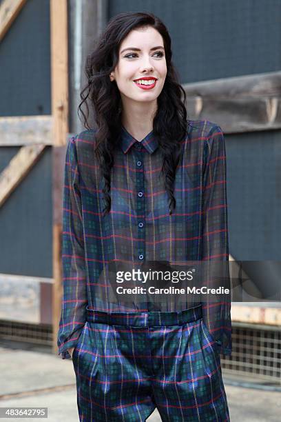 Ellie Lackendy wearing a No Label outfit and Charles and Keith shoes at Mercedes-Benz Fashion Week Australia 2014 at Carriageworks on April 10, 2014...