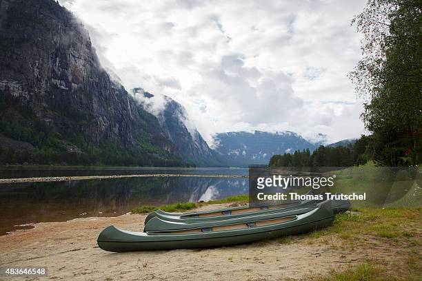 Canoe the river Otra through rapids in Norway on July 07, 2015.