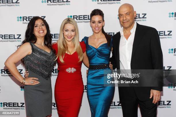 Dominique Pinassi, Aria Johnson, Cory Oliver, and Yossi Dina of Beverly Hills Pawn attend the REELZ Channel upfront presentation at Hudson Hotel on...