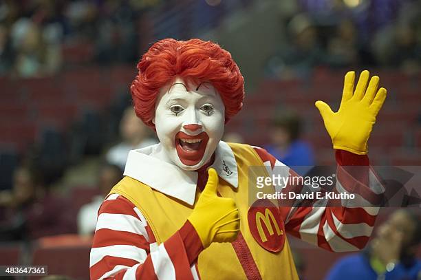 High School Basketball: McDonald's All American Game: Closeup view of Ronald McDonald mascot during Team West vs Team East game at United Center....