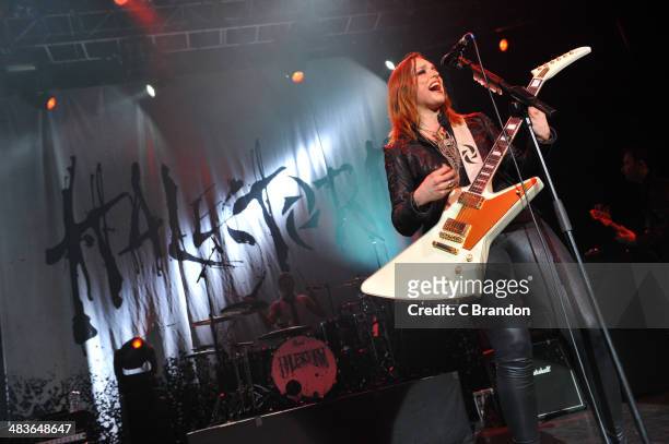 Arejay Hale, Lizzy Hale and Josh Smith of Halestorm perform on stage at The Forum on April 9, 2014 in London, United Kingdom.