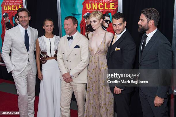 Armie Hammer, Alicia Vikander, Guy Ritchie, Elizabeth Debicki, Henry Cavill and Luca Calvani attend "The Man From U.N.C.L.E." New York Premiere at...