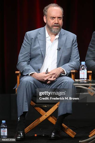 Actor Paul Giamatti speaks onstage during the 'Billions' panel discussion at the Showtime portion of the 2015 Summer TCA Tour at The Beverly Hilton...