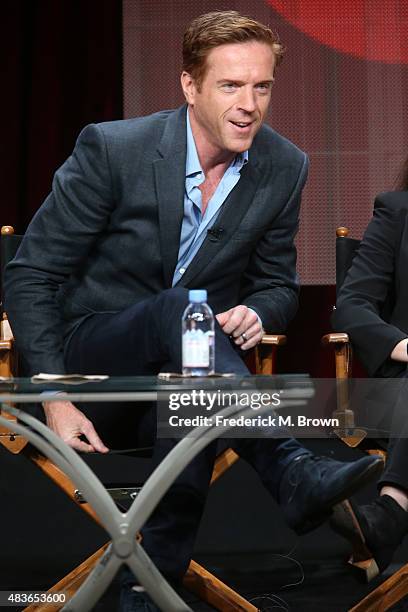 Actor Damian Lewis speaks onstage during the 'Billions' panel discussion at the Showtime portion of the 2015 Summer TCA Tour at The Beverly Hilton...