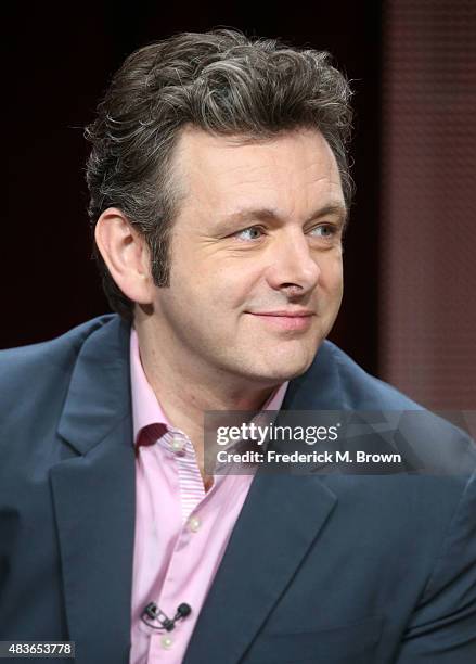 Actor Michael Sheen speaks onstage during the 'Masters of Sex' panel discussion at the Showtime portion of the 2015 Summer TCA Tour at The Beverly...