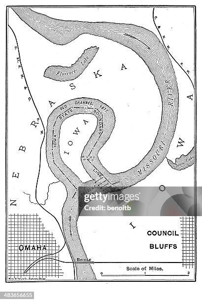 ilustrações, clipart, desenhos animados e ícones de 1897 mapa do missouri river - omaha