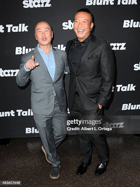 Actor C.S. Lee and chef Chris Oh arrive for the Premiere Of STARZ "Blunt Talk" held at DGA Theater on August 10, 2015 in Los Angeles, California.