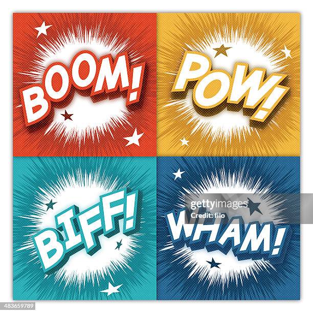 illustrazioni stock, clip art, cartoni animati e icone di tendenza di comic effetti sonori - sparare