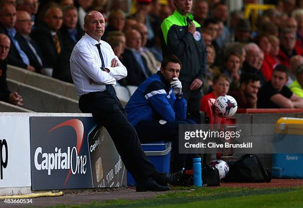 Accrington Stanley manager John Coleman during the Capital One Cup First Round match between Accrington Stanley and Hull City at Wham Stadium on...