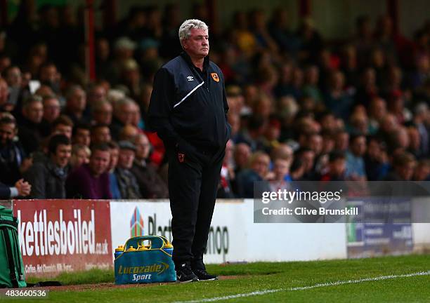 Hull City manager Steve Bruce during the Capital One Cup First Round match between Accrington Stanley and Hull City at Wham Stadium on August 11,...