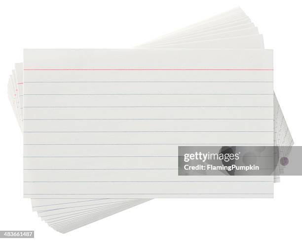 lined index cards on white with clipping path - index card stock pictures, royalty-free photos & images